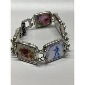 Custom Hand Soldered Artisan Double Sided Milk Glass Bracelet Porcelain Tags LE1